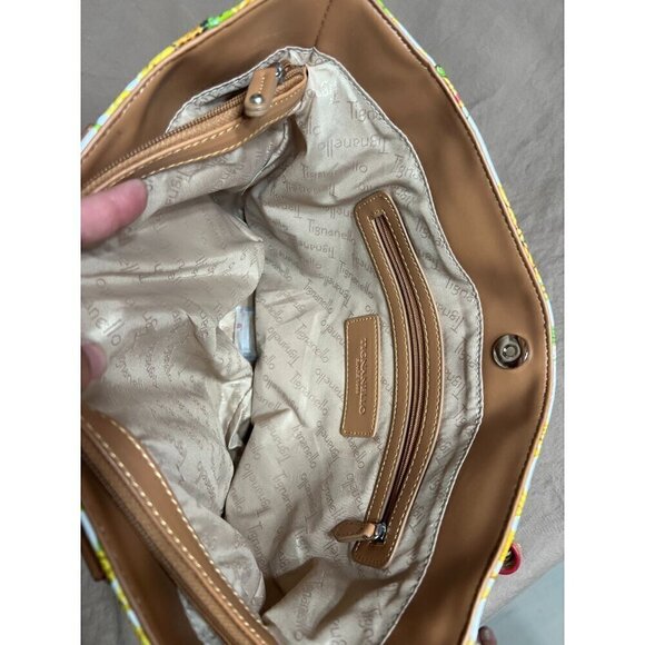 Tignanello Leather & Canvas Tote Bag Purse With Floral Insects & Chain Print - Picture 11 of 11